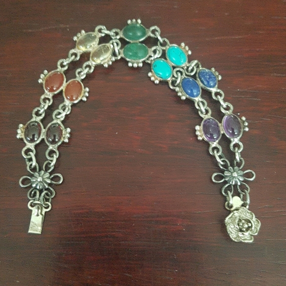 Hand Crafted Jewelry - Sterling Silver Bracelet with Healing Stones